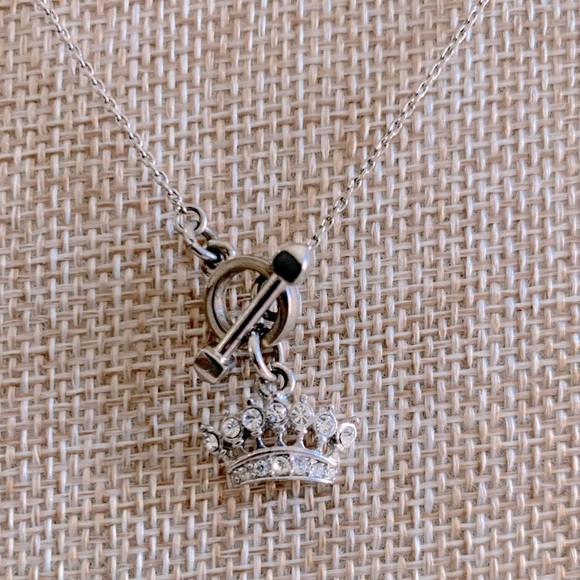 Juicy Couture Jewelry - Juicy Couture Silver Tone Rhinestone Crown Toggle Necklace